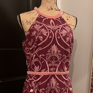 MARCHESSA NOTTE - Feather and 3D Flower Halter Dress